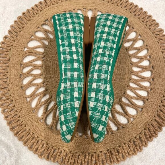 Vivaia Square-Toe V-Cut Flats (Margot 2.0) Green Gingham Size EU 39.5 - Picture 6 of 10